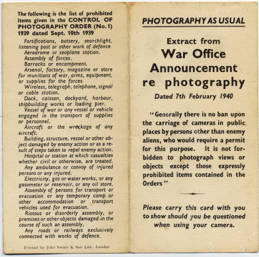 wartime photography leaflet